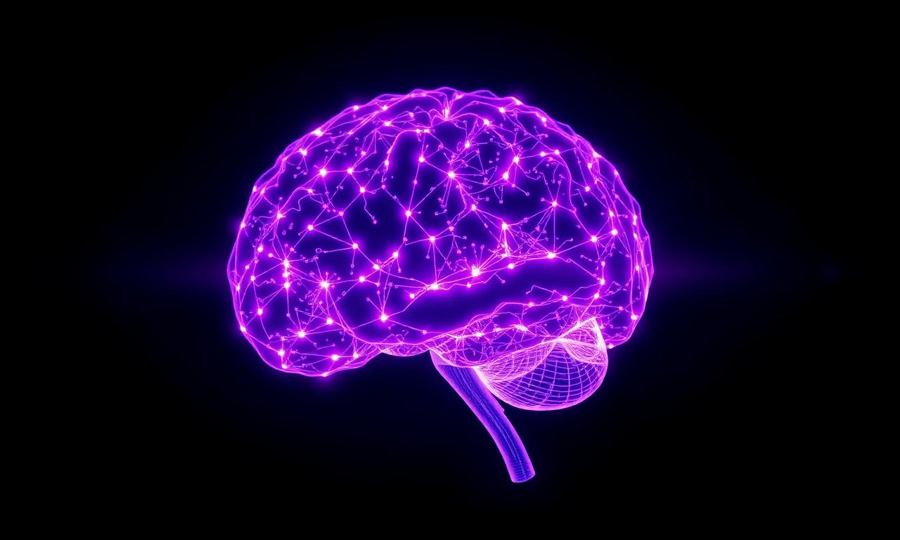 Illustration of a glowing human brain showing neural connections supported by Memocept
