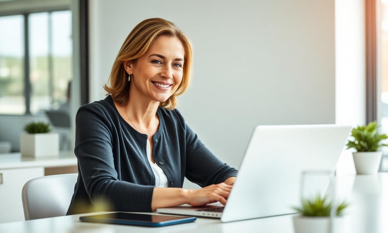 Focused professional woman working calmly at a desk after taking Memocept